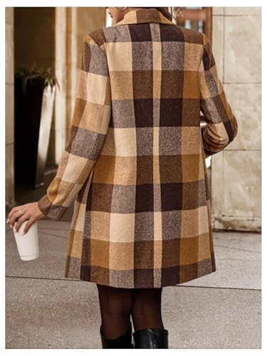 SOLY HUX Women's Plaid Jacket Lapel Double Breasted Long Sleeve Casual Coat with Pockets2