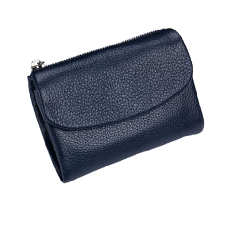Unisex Pebble Leather Wallet,Short Genuine Leather Wallet For Coins, Card Holder ID Thin Small Wallet For Daily Use.(Dark Blue)