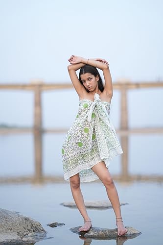 Block Printed Cotton Sarong – Indian Artisan Beach Wrap Nature-Inspired Sarong – Indian Block Print Beach Wrap Artisan Boho Cover-Up3