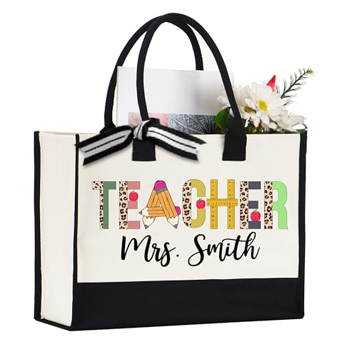 Personalized Teacher Gift, Custom Teacher Tote Bag, Custom Name Teacher Bag, Teacher Appreciation Gift, Gift for Teacher (Two-Color Tote Bag, Design 03)