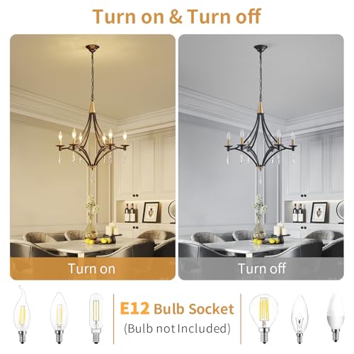 Modern Crystal Chandelier, 6-Lights Black and Gold Farmhouse Chandeliers for Dining Room Light Fixtures Hanging, Modern Black Pendant Light for Bedroom Foyer Living Room Kitchen Island Entryway Office by Uiimeces - Image 3