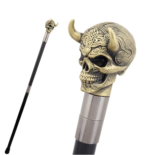 Bastón de Resina con Forma de Calavera de Cuerno de Toro, Bastón de Lujo para Hombre y Mujer, Cetro Antideslizante Extraíble, para Fiestas de Cosplay Vintage 93 Cm(Yellow)