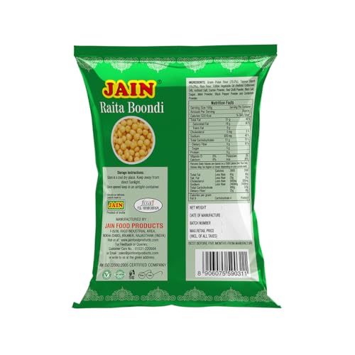 Image of JAIN Masala Raita Boondi, Size - 170g, Fresh & Crunchy Besan Boondi for Perfect Raita /Dahi /Chaat Mix, Ready to Eat