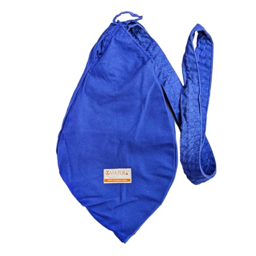 Image of Pure Cotton Chanting Bag or Gomukhi Japa Mala Bag or Cotton Bead Bag with Sakshi Mala Counter (Blue)