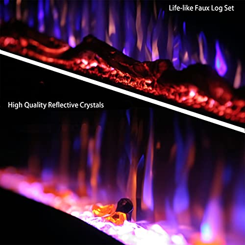 Masarflame 42" Recessed Electric Fireplace Insert, 5 Flame Settings, Log Set Or Crystal Options, Temperature Control By Touch Panel & Remote, 750/ 1500W Heater, Black #TOP3