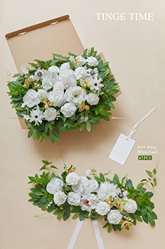 Tinge Time 5Ft Maple Leaf Wreath, 3 Pcs Flower Garland, Handcraft Artificial Rose Garlands For Arch Wedding Table Ceremony Welcome Backdrop Fall Decorations For Home (Virginal White) #TOP5