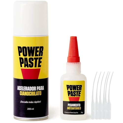 PowerPaste KIT de Cianocrilato con Activador – Pegamento fuerte instantáneo para bricolaje, maquetas, carpintería e impresiones 3D – Super Glue para reparaciones del hogar, madera, plástico, metal...