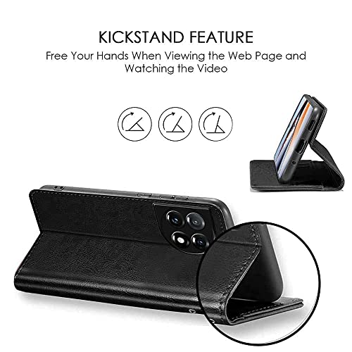 Image of WOW IMAGINE Shock Proof Flip Cover Back Case Cover for 1+ OnePlus 11R 5G (Flexible | Leather Finish | Card Pockets Wallet & Stand | Black)
