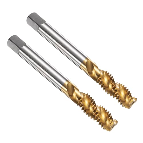 sourcing map 2pcs Spiral Flute Thread Taps 3/8-16 UNC 2B Machine Threading Tap Bit, Titanium Coated Screw Tapping Repair Tool, M2 High-Speed Steel (HSS)