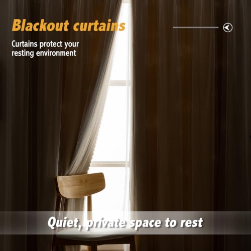 Image of Anytime Double Layer Blackout Curtains 2 Panels,35Wx63L,Cream | Sheer And Fabric Window Drapes Grommet Top Solid Color Bedroom Living Room Home Decor
