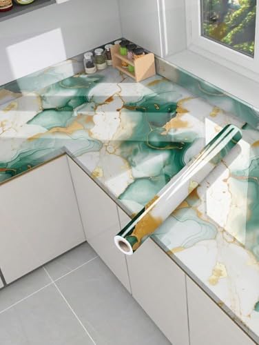 Image of VOLITO Marble Wallpaper Self Adhesive Peel & Stick Wall Sticker 60x200cm | Waterproof Oilproof Kitchen Backsplash & Furniture Vinyl Wallpaper, Easy to Apply & Clean (V-New Geen Gold)