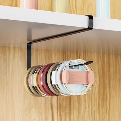 Liktadr Premium Tumbler Lid Organizer, Cup Lid Organizer Under Cabinet, Easy Install-Space Saving Design Drinking Tumbler Lid Storage for Kitchen Organizers and Storage(Black)