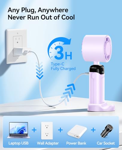 KIMMOO Mini Portable Handheld Turbo Fan, Small but Mighty, 12 Hours Long-Lasting, 199-Speed Rechargeable battery Hand Held Fans, Personal Cooling Fan for Outdoor Travel, Gifts for Women & Men (Purple) — view 6