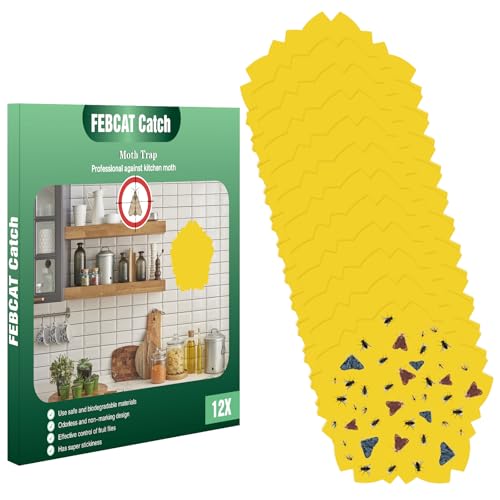 FEBCAT Catch Trampas Polillas Alimentos en Forma de Flor 12 Piezas, Potente antipolillas para la Protección de Alimentos，Antipolillas Pegajosa Eficaz en la Cocina
