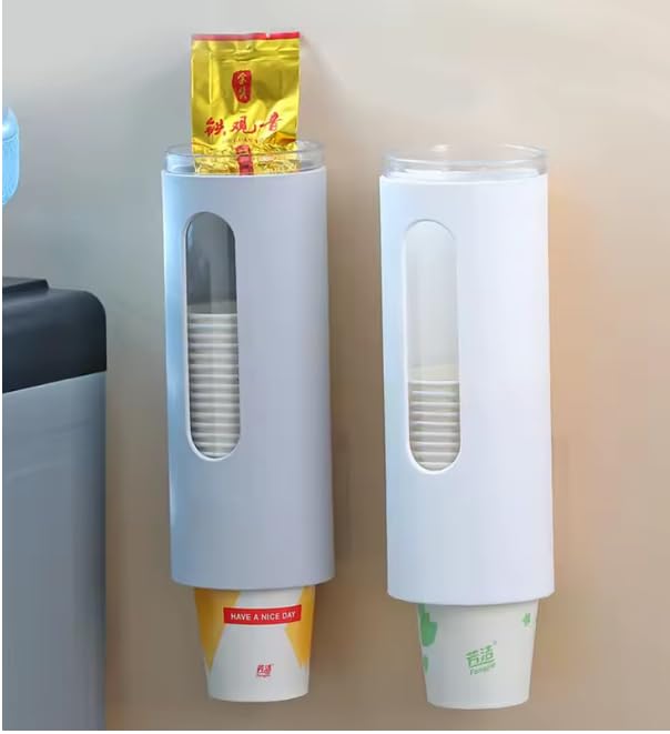 Gnanex Wall-Mounted Paper Cup Dispenser, Plastic Storage Container with Window,Wall Mounted Plastic Drinking Water Cup Dispenser with Adhesive Sticker(Multi Color - 1 pcs)