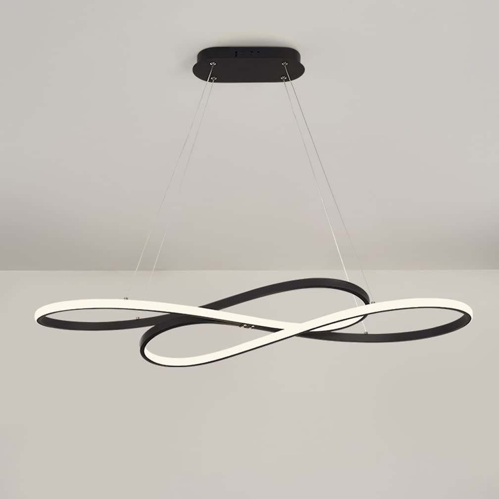 Qiaomao Moderne Dimmable Suspension LED 120cm Hauteur Réglable Lustre De Table à Manger 49 W Ciel étoilé Suspensions D'éclairage Intérieur Lustre Salon Avec Télécommande Lampe Suspendue, Noir