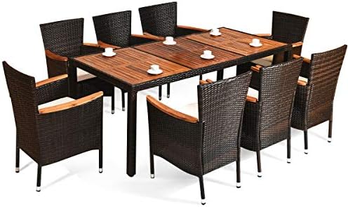 UMTEC Outdoor Patio Table and Chairs Set for 8 Person, 9 Piece Wicker Outdoor Dining Set for Backyard Deck Poolside