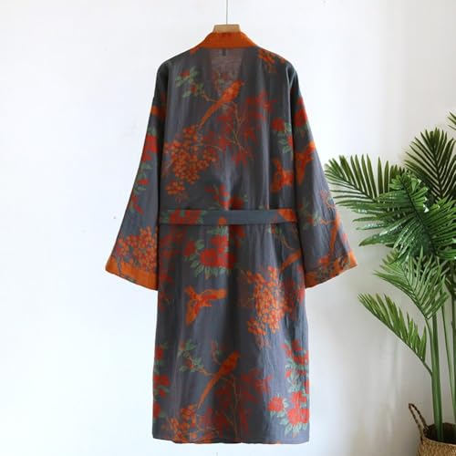 Manga tres cuartos en esta bata de algodón mujer tipo kimono largo 6