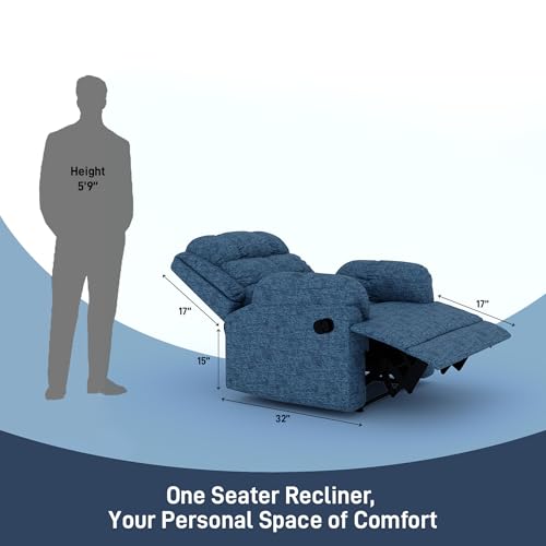 Image of Amazon Brand - Solimo Avalon Single Seater | Premium Mosha Fabric | Manual Recliner | Blue