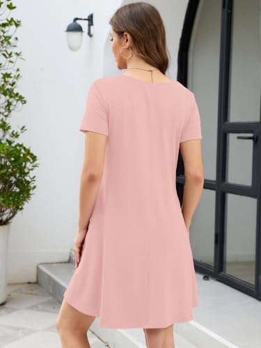 Image of KORSIS Women's Dresses Summer Casual T-Shirt Short Sleeve Criss Cross V Neck Swing Beach Vacation Sundress Dress with Pockets