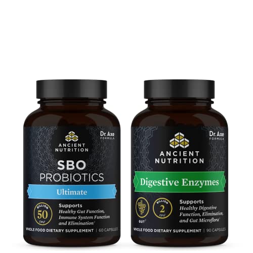 Ancient Nutrition SBO Probiotics Capsules, Ultimate, 60 Count + Digestive Enzymes Capsules, 90 Count - image 1