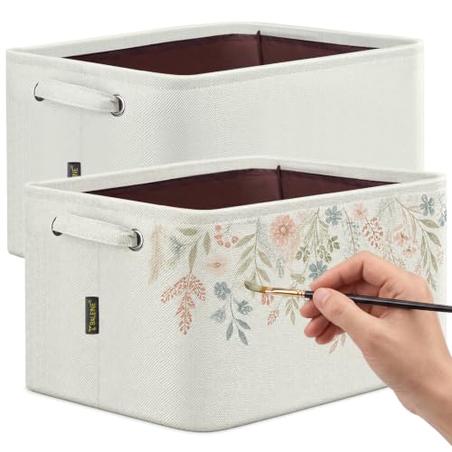 BALEINE 2 Pack Fabric Closet Storage Bins for Shelves, Linen Closet Organizers and Storage, Decorative Baskets for Organizing, Shelf, Clothes, Home, Office (White, 12"x8"x8")