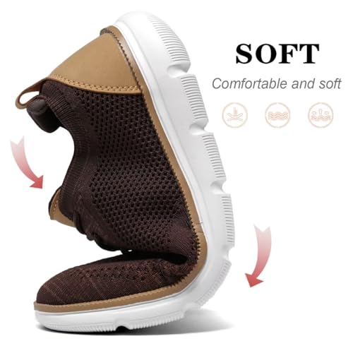 Image of KEEZMZ Mens Fashion Sneakers Casual Dress Oxfords Business Shoes Walking Tennis Mesh Work Lightweight Breathable Soft Sole Brown, 6.5