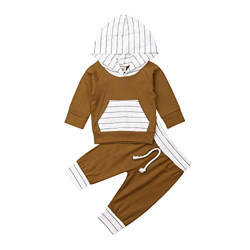 2Pcs Baby Boys Girls Hoodie Outfits Long Sleeve Hooded Sweatshirt Tops+Sweatsuit Pants Fall Winter Clothes Set (18-24 Months,Dark Yellow)