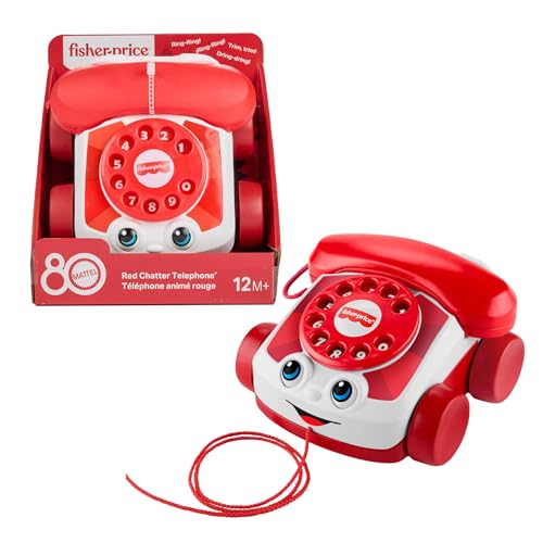 Fisher-Price Teléfono parlanchín de juguete para bebés, Edición 80 aniversario de Mattel, actividad para arrastrar para niños a partir de 1 año, JGG97 Fisher-Price Teléfono parlanchín de juguete para bebés, Edición 80 aniversario de Mattel, actividad para arrastrar para niños a partir de 1 año, JGG97