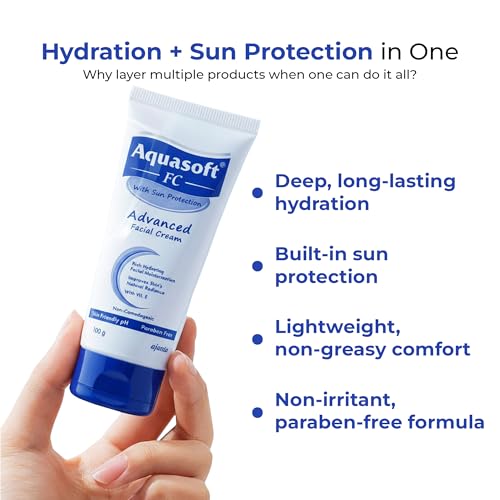 Image of Aquasoft FC Cream 100gm - Moisturiser for deep hydration & radiance with Aquaxyl & Vitamin E Lightweight, non-greasy, paraben-free daily face cream for acne-prone skin,Pack of 2