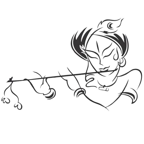 Image of KREEPO Pack of 2 Lord Krishna Religious Self-Adhesive Vinyl Car Decal Sticker for Exterior Use| Dashboard| Windshield (Black)
