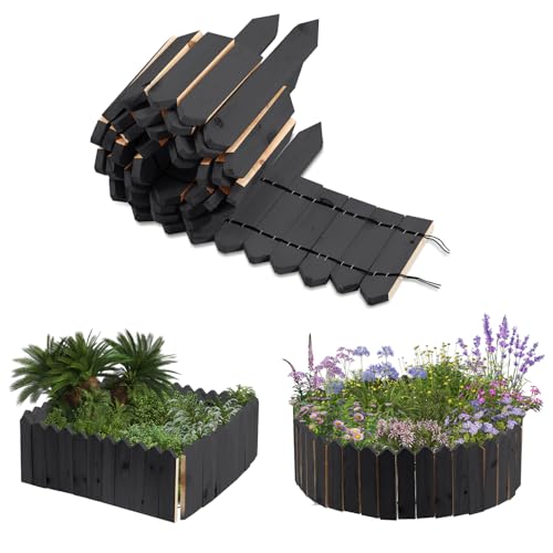 Ollewiellan Beeteinfassung Holz 200×20cm Beetumrandung Rasenkante Holz Flexibler Holzzaun Gartendeko Gartenpalisade für Beeteinfassung, Mähkante Rollborder, Steckzaun Blumenbeet,Anthrazit