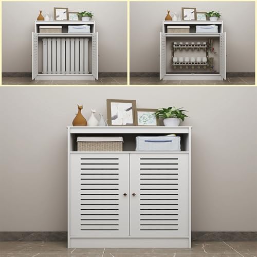 Cubierta para radiador de madera blanca y mueble de suelo con rejilla elegante 4