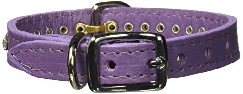 Image of Signature Leather Crystal Dog Collar, Lavender Solid Grain Leather, Fits 7.5 inch-9.5 inch Neck Size, 12 inch Overall Length