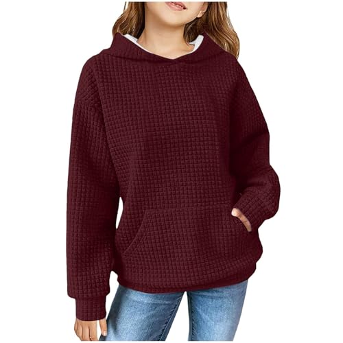 Hoodies for Girls Cute Oversized Waffle Sweatshirt With Pockets Long Sleeve Fall Winter Solid Baggy Teen Hoodie