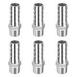 6PCS Raccordi a Barra in Acciaio Inox, Maschio 3/8" x 16 mm, Tubi Connettore a Barra di Raccolta Adattatore per Aria, Carburante, Acqua, Olio