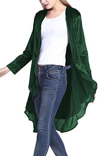 Urban CoCo Women s Long Sleeve Velvet Cardigan Coat with Asymmetric Chiffon Hem (M, Green)