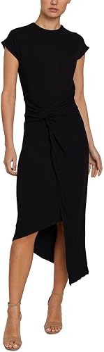 Laundry Women's Midi Dress Cap Sleeve Asymmetrical Knot Front Dresses, Black, La