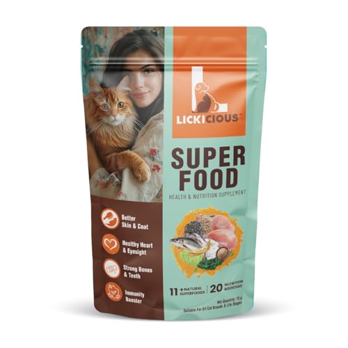 Image of LICKICIOUS Cat Super Food Topper 70g | Powdered Cat Dry Food Supplement | with Taurine, Fish Oil, Chicken, Spirulina & Flaxseeds | Shiny Coat, Healthy Heart, Eyesight, Immunity, Teeth, Strong Bones