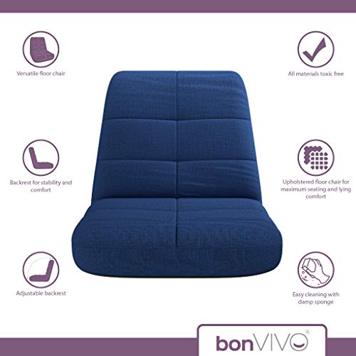 bonVIVO Easy Lounge Bodenstuhl mit Rückenlehne - Faltbarer Bodensessel, Gepolstert & Verstellbar - Mobiler Meditationsstuhl, Gaming Stuhl - Blau