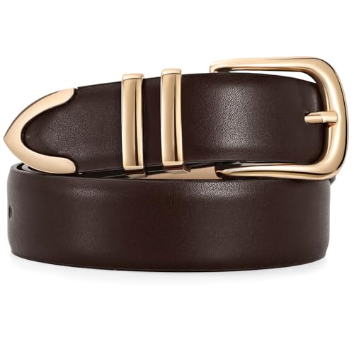 JASGOOD Women Leather Belt with Gold Buckle Ladies Fashion Faux Leather Waist Belt for Jeans Pants