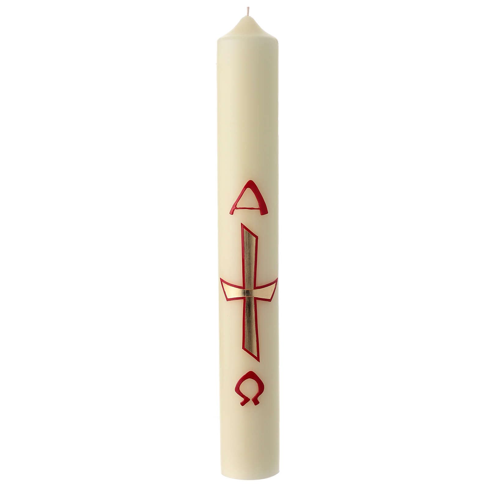 Paschal Candle, red and Gold Cross with Nails, 60x8 cm, Beeswax
