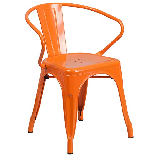 Flash Furniture Luna Commercial Grade Orange Metal Indoor-Outdoor Chair with Arms