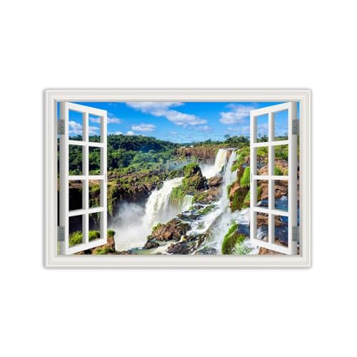Tableau décoration murale salon paysage nature fausse fenêtre vue cascade