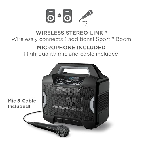 Image of ION Sport Boom - Portable 60W Outdoor Bluetooth Speaker with Microphone, IPX5 Water-Resistant, 15-Hour Battery, FM Radio, USB Port, App