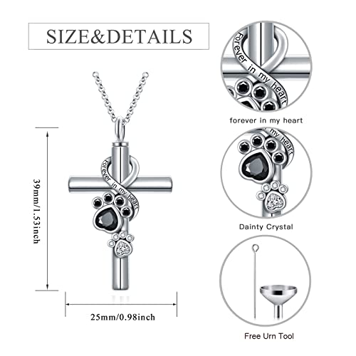 Flpruy Pet Cremation Jewelry For Pet Ashes Animal Paw Print Keepsake Memorial Cross Ashes Necklaces For Dog Cat Pet Forever In My Heart #TOP1
