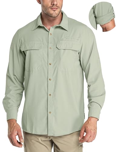 33,000ft Men's Long Sleeve Sun Protection Shirt UPF 50+ UV Quick Dry Cooling Fishing Shirts for Travel Safari Camping Hiking