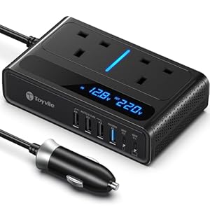 8 in 1 200W Car Power Inverter 12V to 240V / 230V with 2 Sockets, 4 USB Ports and 2 Type-C Ports,Fast Charging Car Voltage Converter Inverter,with Cigarette Lighter Plug,Suitable for Laptops, iPads