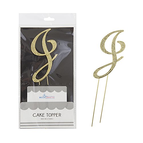 Mega Crafts Sparkly Gold Rhinestone Letter J Cake Topper Decoration, Shimmering Crystals & Durable Alloy Metal, Great for Birthdays, Anniversaries, Centerpieces, Party Favors, Celebrations & More