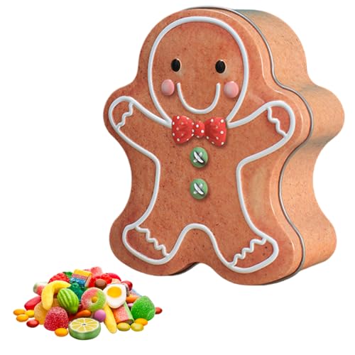 Ferricult Pot à biscuits en pain d'épices en fer de forme festive, joli plat à bonbons de Noël scellé et résistant l'humidité pour le stockage des collations, décoration Noël